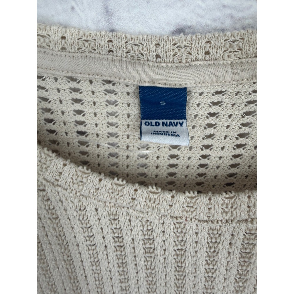 Old Navy Cream Open Knit Crochet Tank Top Boho Festival Beach Cover Up Women's S - Picture 3 of 9